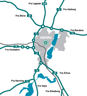 Oversigtskort over indfaldsveje til Viborg
